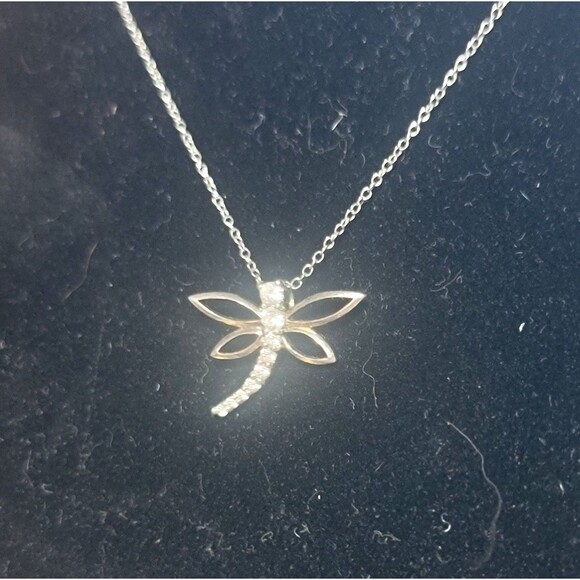 925 Sterling Silver Necklace 18" w fine Silver Dragonfly Pendant Cubic Zirconia - Picture 9 of 16